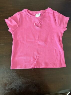 ZARA Pink Ribbed Short Sleeve Tee with Heart Cutout